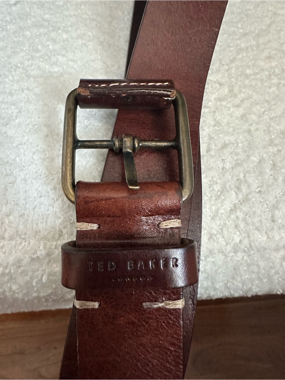 Ted Baker London Dark Brown Leather Belt with Brass Buckle